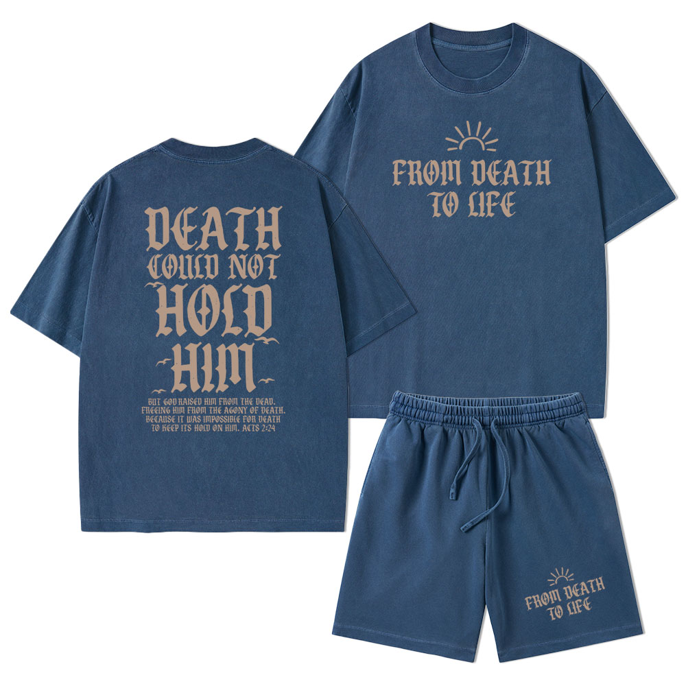 Death Could Not Hold Him Christian Washed T-Shirt & Shorts